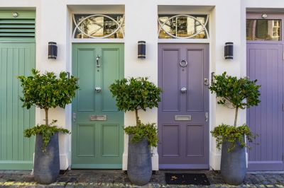 Colorful front door and trim